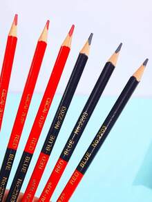 12pcs/Box Triangular Colored Pencils, Red & Blue Double-Ended, For Architecture Drawing, Line Sketching, And Writing - Multicolor - View 7