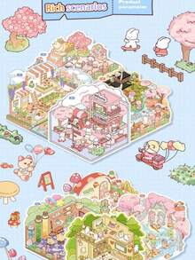 A Box Of 100 Stickers, 50 Different Miniature Landscape Scene Box Stickers, Stress-Relieving Stickers, 3D Stacked Stereoscopic House Game, Diy Handmade Sticker Materials, Interesting Miniature Landscape Sticker Gifts