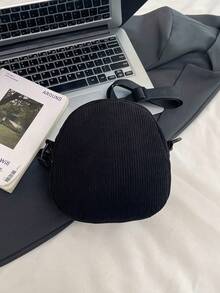 Nueva bolsa de hombro y bandolera de estilo universitario casual y versátil con diseño de cremallera a rayas para mujeres - Negro - Ver 8