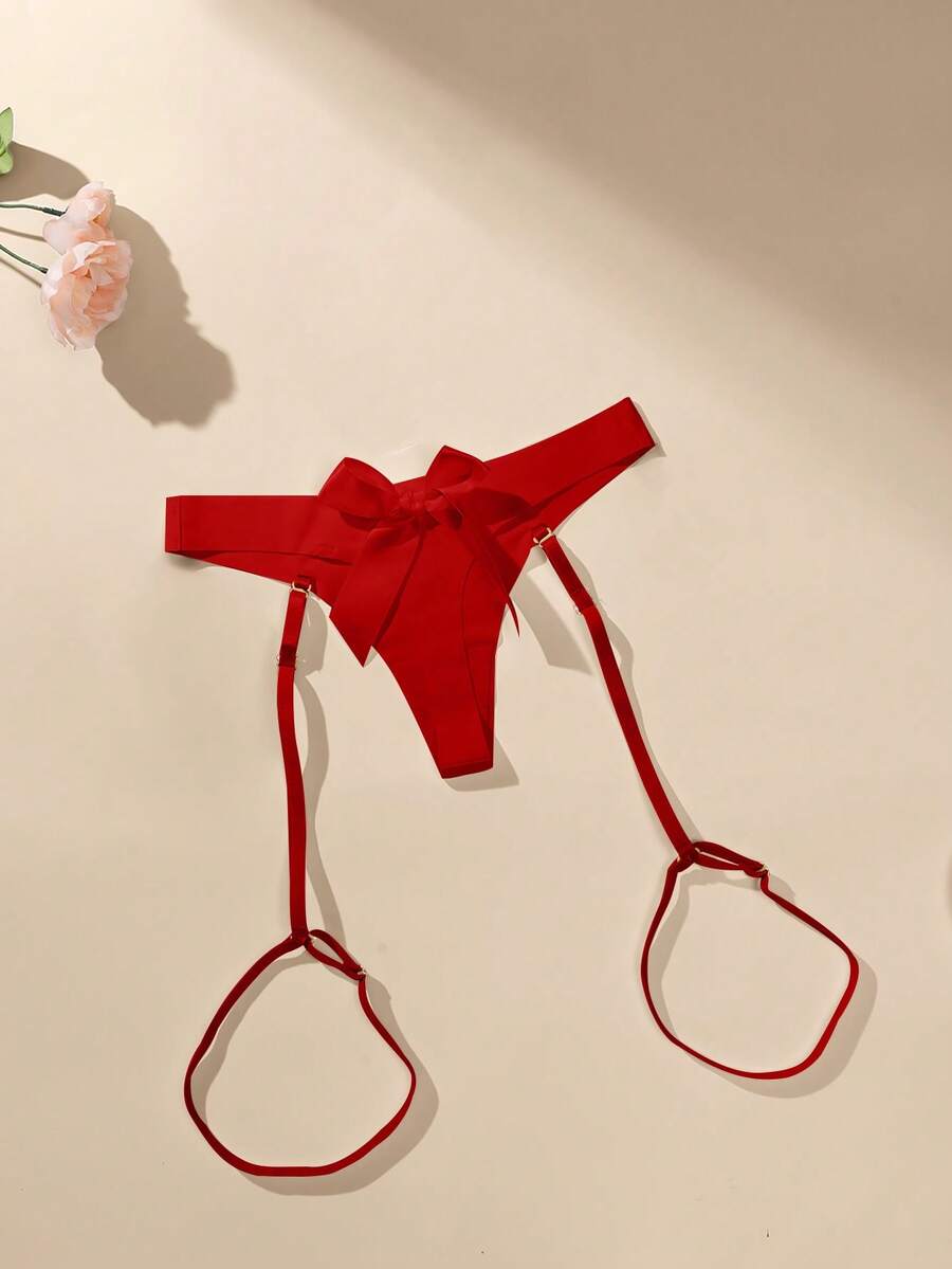 Women's Bow Tie Low Waist Tie-Up Sexy Thong Minimalist G-String - Red - View 1