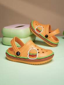 儿童海军蓝恐龙印花休闲时尚厚底防水防滑户外沙滩凉鞋，一脚蹬 - 彩色 - 查看 1