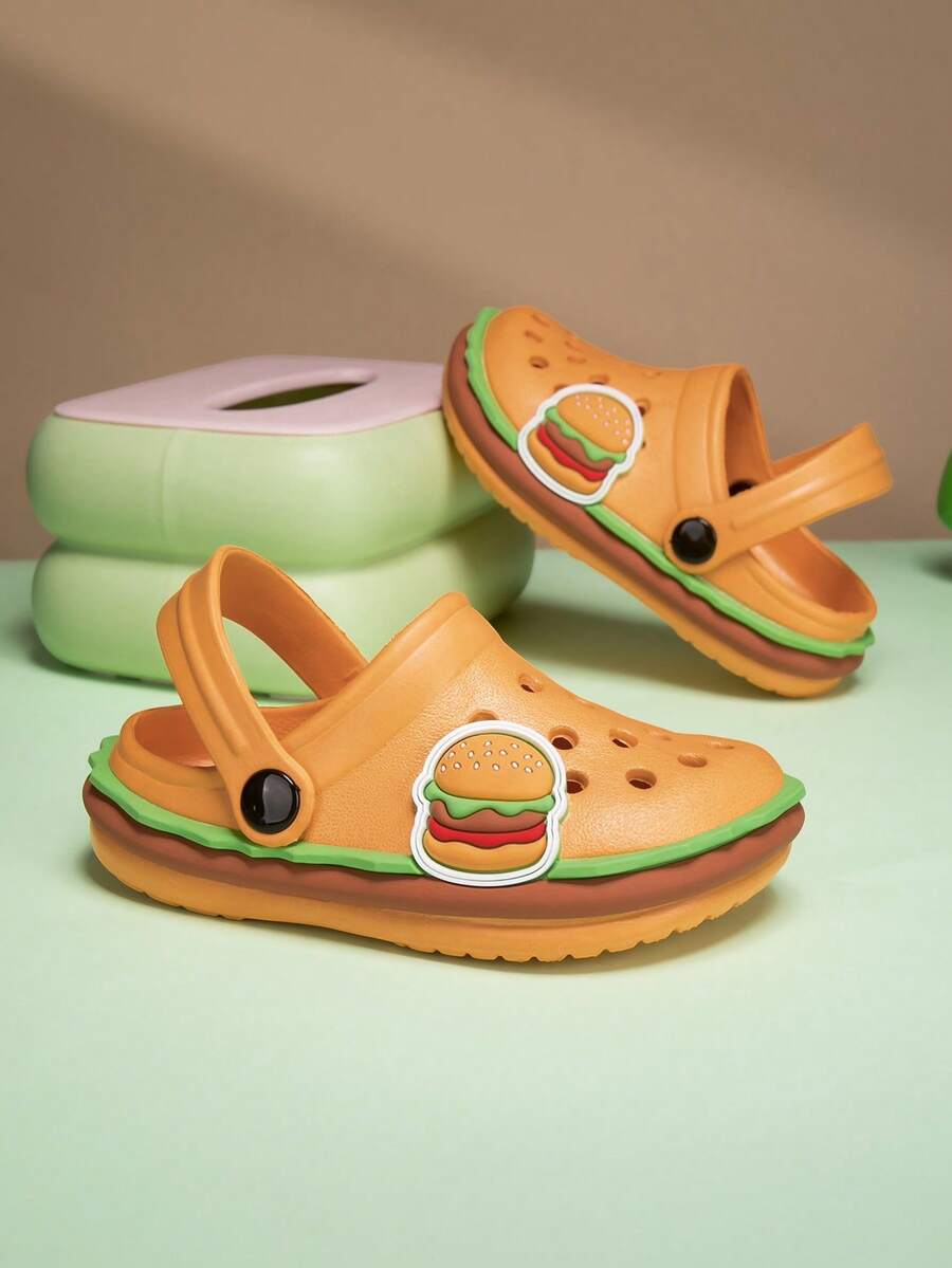 儿童海军蓝恐龙印花休闲时尚厚底防水防滑户外沙滩凉鞋，一脚蹬 - 彩色 - 查看 1