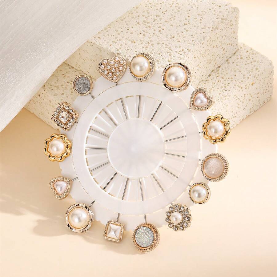 15pcs/Pack Cute Shawl Pins, Random Assortment, For Daily Wear - Apricot - View 1