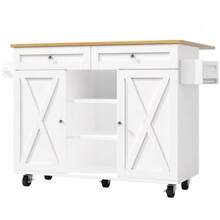 Modern Kitchen Island, Kitchen Cabinet, Sideboard, Serving Cart With Wood Finish, Multifunctional Dining Table With Storage, Serving Cart With Snack Shelves, White - White - View 9