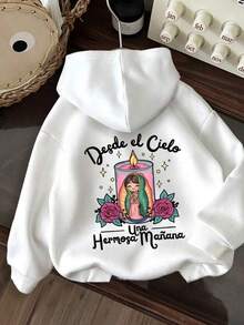 Sudadera con Capucha de Arte Popular Mexicano para Mujer - Estampado en Español y de Nuestra Señora de Guadalupe, Cómoda Sudadera con Capucha y Cordón para Otoño/Primavera, Ropa Cultural Lavable a Máquina - Blanco - Ver 1