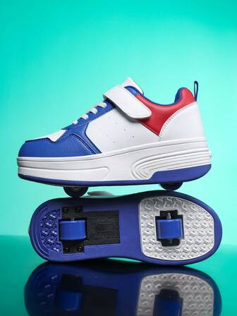 Roller Skate Shoes For Teens, Hook And Loop Closure, Dual Wheels Retractable, Suitable For Boys And Girls, Fashion Casual Roller Skating, Skateboarding