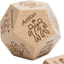 3 Pieces12-Sided Premium Natural Wooden Decision Dice Set - Romance & Laughter Boosting Couples Dice (Food Meal Choices + Movie Genre + Fun Activity Decider, Engraved Clear Patterns: Pizza/Chicken/Romance/Sci-Fi), Natural Wood Tone, Ideal Valentine's Day/Xmas/ Christmas/Birthday/Anniversary Gift For Couples/Married Pairs, Dinner Decision Dice For Date Night & Festive Party Game Supplies - Multicolor - View 9