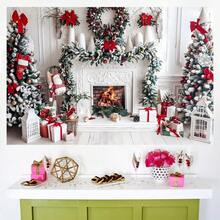 1pc White Christmas Fireplace Photo Backdrop, Christmas Photography Background, Christmas Party Banner Decor, Christmas Photo Booth Prop - Multicolor - View 2