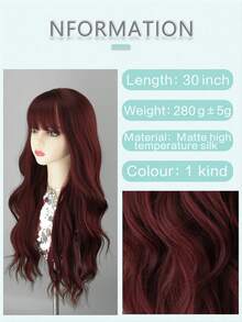 1件合成耐热假发，长款自然波浪红发假发，带刘海，长卷发假发，长度28-30英寸，纤维材质，适合日常佩戴，自然逼真的万圣节假发。 - 彩色 - 查看 7