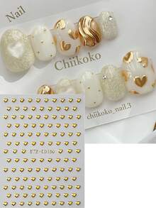 2片装浮雕迷你金色爱心美甲贴纸，复古金色金属爱心Y2K风格美甲贴纸，情人节/新年DIY美甲装饰，日式风格，适合女性美甲用品 - 金色 - 查看 8