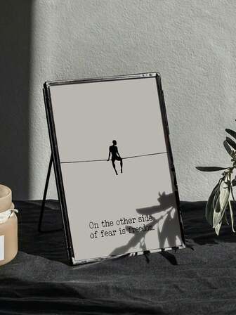 1PC Frameless Modern Art Wall Poster - "On The Other Side Of Fear Is Freedom" Inspirational Quote With High Wire Silhouette, Minimalist Black & Beige Vertical Design, Bedroom, Office, Bathroom Decor - Motivational Gift For Home & Office, Office Artwork