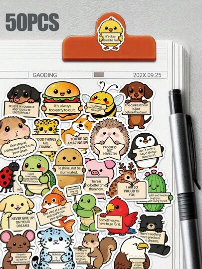 50pcs Funny Animals Stickers New Cute Doodle DIY Decorations For Planners, Phone Cases, Laptops, Water Bottles PVC Waterproof Stickers