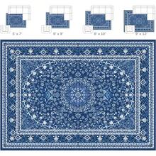 Washable Area Rug 5x7 - Soft Faux-Wool Area Rug Living Room Bedroom, Boho Vintage Floral Medallion Non-Slip Low Pile, Pet Friendly, Blue White - Nâu xanh - Xem 5