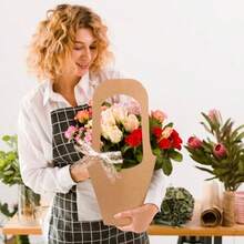 D50 Packs Kraft Paper Flowers Gift Bag With Handle Flower Papers Gift Bags For Bouquets Brown Paper Flower Wrapping Bags For Flowers Arrangement Florist Shop Packaging Plies - 棕色 - 查看 7