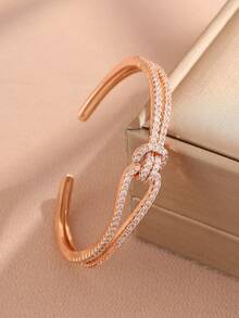 rakol 1pc Chic Elegant Cubic Zirconia Open Bangle Bracelet, Suitable For Daily Wear And Parties - Open Bracelet 2 - View 4