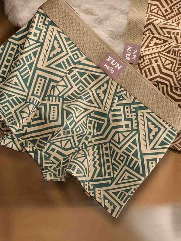 4 件男士平角内裤，舒适涤纶，柔软，适合运动、拳击、休闲穿着，复古风格男士内裤 - 彩色 - 查看 5