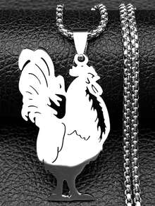 Hollow Rooster Animal Pendant Necklace For Women Men Stainless Steel Golden Silvery Color Morning Alarm Clock Chain Jewelry - Necklace - View 1