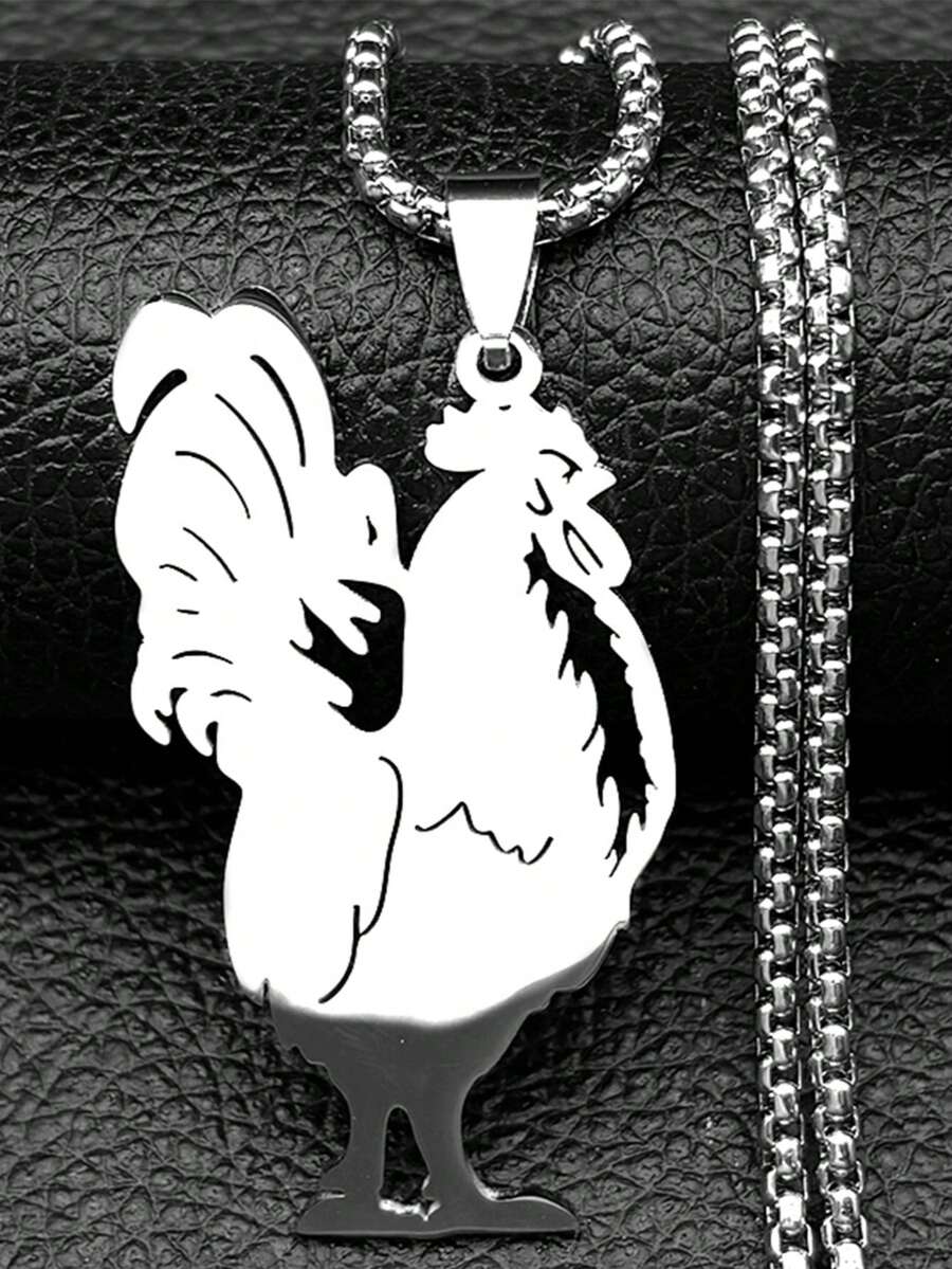 Hollow Rooster Animal Pendant Necklace For Women Men Stainless Steel Golden Silvery Color Morning Alarm Clock Chain Jewelry - Necklace - View 1