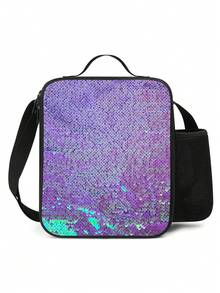 Reusable Insulated Lunch Box Bag, Large Capacity Tote With Shiny Sequins For Kids, Waterproof Zipper Closure, Portable Lunch Bag For Travel, Camping, Work, Back To School