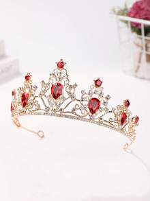 1件新娘头饰，优雅闪亮水晶皇冠发箍婚礼发饰，皇冠，头饰，服装皇冠 - 紅色 - 查看 3
