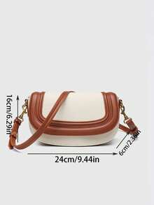 Stitched Saddle Bag Women's 2025 New Wide Shoulder Strap Single Shoulder Crossbody Dual-Purpose Bag Retro Fashion Underarm Bag - Brown - View 7