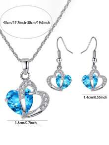 MONALLY 1 Set Romantic Heart-Shaped Crystal Earrings & Necklace Set, Women's Jewelry Silver Heart Pendant Necklace, Heart Choker Necklace, Perfect Valentine's Day Gift, Women's Fashion Accessories - Jewelry Set - View 9