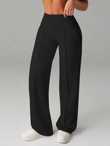 Women High Stretch Sports Pants For Running Yoga Gym Workout Comfortable Breathable Soft Lightweight Tummy Control High Waist Elastic Waistband Long Leggings For Women - 黑色 - 查看 2