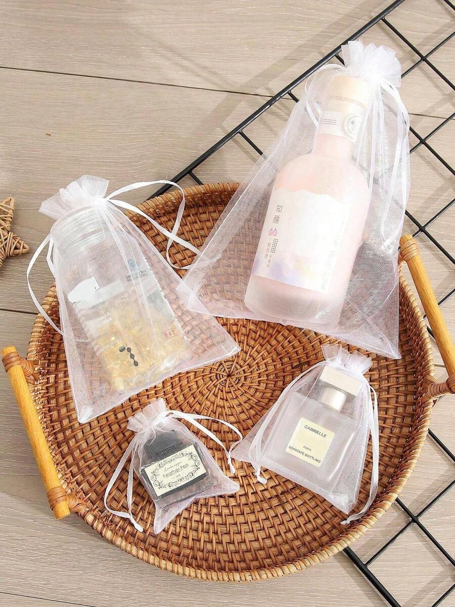 10-Piece Clear Gift Bag Set, Multiple Sizes For Halloween, Weddings, Parties, Travel, Birthdays, And Anniversaries. Drawstring Chiffon Gift Bags Are Perfect For Storing Jewelry, Candy, Stationery, And Other Small Items. Also Ideal For Decoration, Fruit Packaging, And Insect-Proof Storage. Suitable For Parties And Banquets. - White - View 1