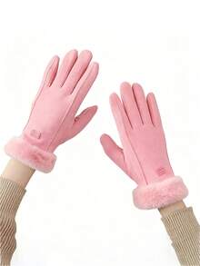 1pair Women's Windproof Warm Gloves For Autumn And Winter, Touchscreen Padded Thickened Gloves, Cute Student Gloves, Suitable For Riding, Car Driving, Sports & Daily Wear, Warm & Cozy - Hồng - Xem 6