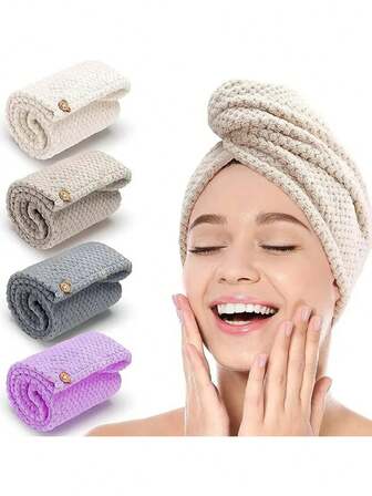 Ultra Soft Microfiber Towel - Quick Drying, Super Absorbent, Suitable For Women And Girls, Gentle On Curly Or Damaged Hair, Solid Color Bath Accessories (1pc/Set Of 4), Hat, Shower Cap, Barber Shop Hair Products And Accessories, Beauty Travel Essentials.Women Hair Wrap Turban, Absorbent & Quick Drying, Soft, Suitable For Bathroom, Living Room, Makeup Removal, All Seasons