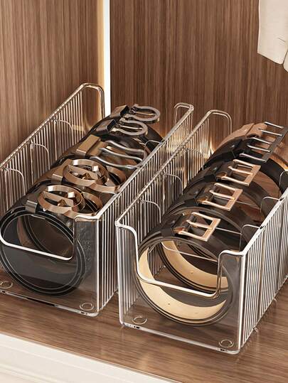 صندوق تخزين شفاف للربطات والأحزمة، منظم أدراج خزانة من الأكريليك، رف عرض أحزمة الرجال، صندوق تخزين الأحزمة