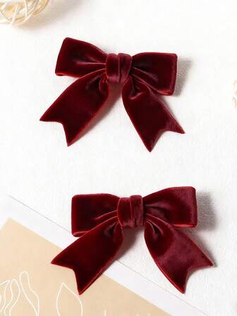 2 st söta vinröda sammetshårspännen med rosett, hårspännen med höstfjärilsalligatorer, håraccessoarer till julfestklänningar för kvinnor, handgjord födelsedagspresent, vinterhårband, klospännen, hårnålar