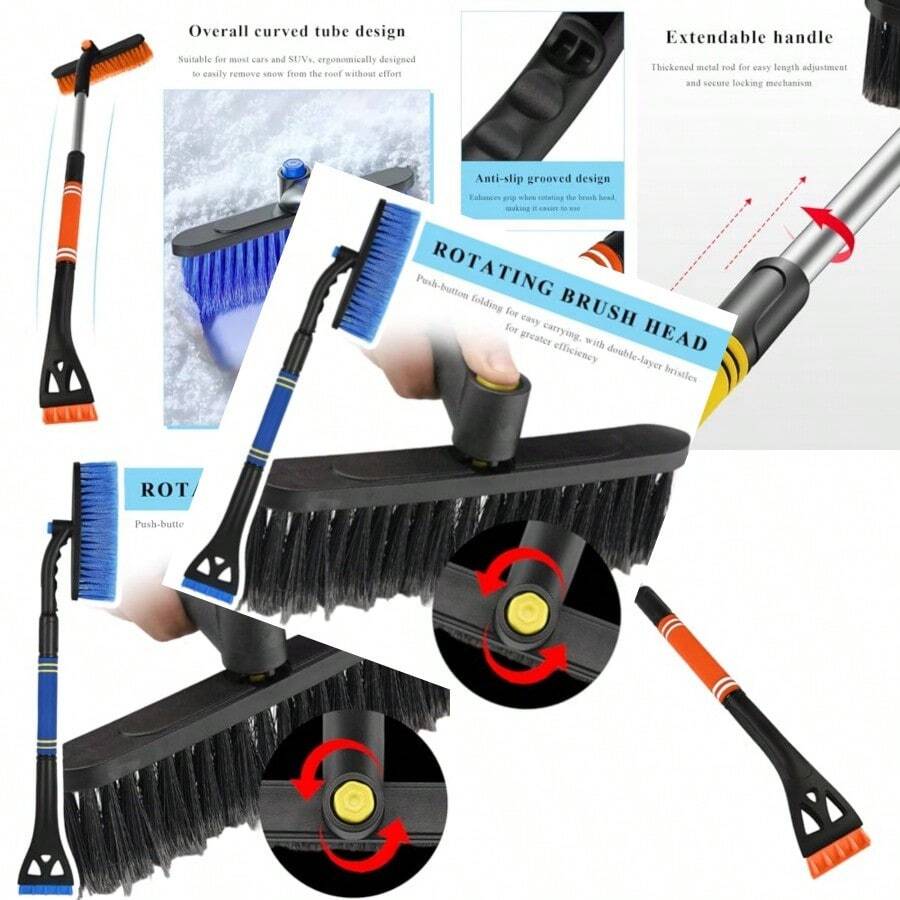 New Rascador de hielo de 31.5 pulgadas y cepillo para polvo de nieve extensible cepillo para polvo giratorio de 360° para coche con agarre ergonómico de espuma herramienta de extracción de hielo - como en la foto - Ver 1