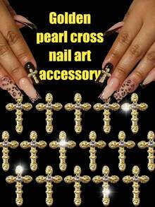 30 piezas/paquete Decoraciones de uñas de cruz dorada de arte de uñas, encantos de cruz de metal para arte de uñas para suministros de diseños DIY, pegatinas decorativas, dijes de uñas, gemas de uñas, suministros de uñas
