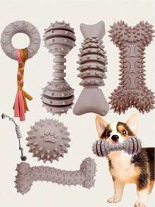 4pcs Random Dog Chew Toys Set, Suitable For Puppies, Cute Small Dog Toys, Puppy Teething Toys, Soft Interactive Chew Squeaky Toys, Suitable For Small Dogs, Pet Supplies Dog Chew Toys, Cat Toys, Teething Toys For Puppies And Small/Medium Dogs (Random Style) - Grey - View 2