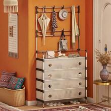 Zapatero de cinco niveles con puertas y resistente al polvo: Múltiples niveles de almacenamiento, diseño apilable individualmente, estructura metálica, 10 ganchos y un perchero/zapatero independiente. - Negro - Ver 2