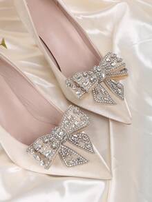 2 件装可拆卸鞋饰，银色和杏色蝴蝶结水钻鞋夹，时尚优雅的奢华鞋履配饰，适用于高跟鞋、平底鞋、运动鞋、休闲鞋，适合派对、婚礼等场合。 - 杏色 - 查看 3