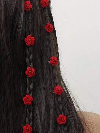 10个玫瑰花发夹，女士发饰