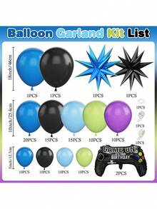 Bộ vòng hoa bóng bay chủ đề trò chơi điện tử với bóng bay cao su màu xanh tím xanh lá cây đen 5/10/18 inch và bóng bay lá kim loại hình ngôi sao nổ cầm tay cho tiệc sinh nhật, đồ trang trí đêm chơi game - như hình ảnh cho thấy - Xem 12