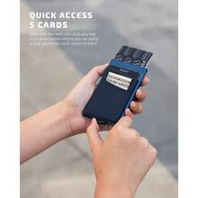 VULKIT Card Holder with Money Pocket Pop Up Wallet RFID Blocking Slim Metal Bank Card Case Holds 5 Cards and Notes - VC104Navy - Ver 2
