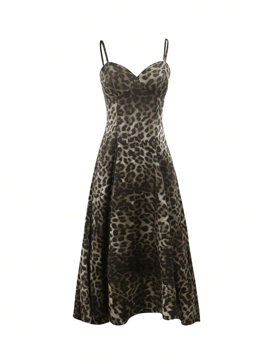 Nuovo vestito leopardato alla francese senza maniche, di , per vacanza, interamente stampato, motivo leopardato, abbigliamento back to school, stile spiaggia, abito lungo americano, abbigliamento insegnante, stile anni '70, abbigliamento pendolare, minimalista, da ufficio, retrò, semplice, francese, stile old money, smanicato, vestito casual da spiaggia da donna per vacanza, adatto come capo esterno