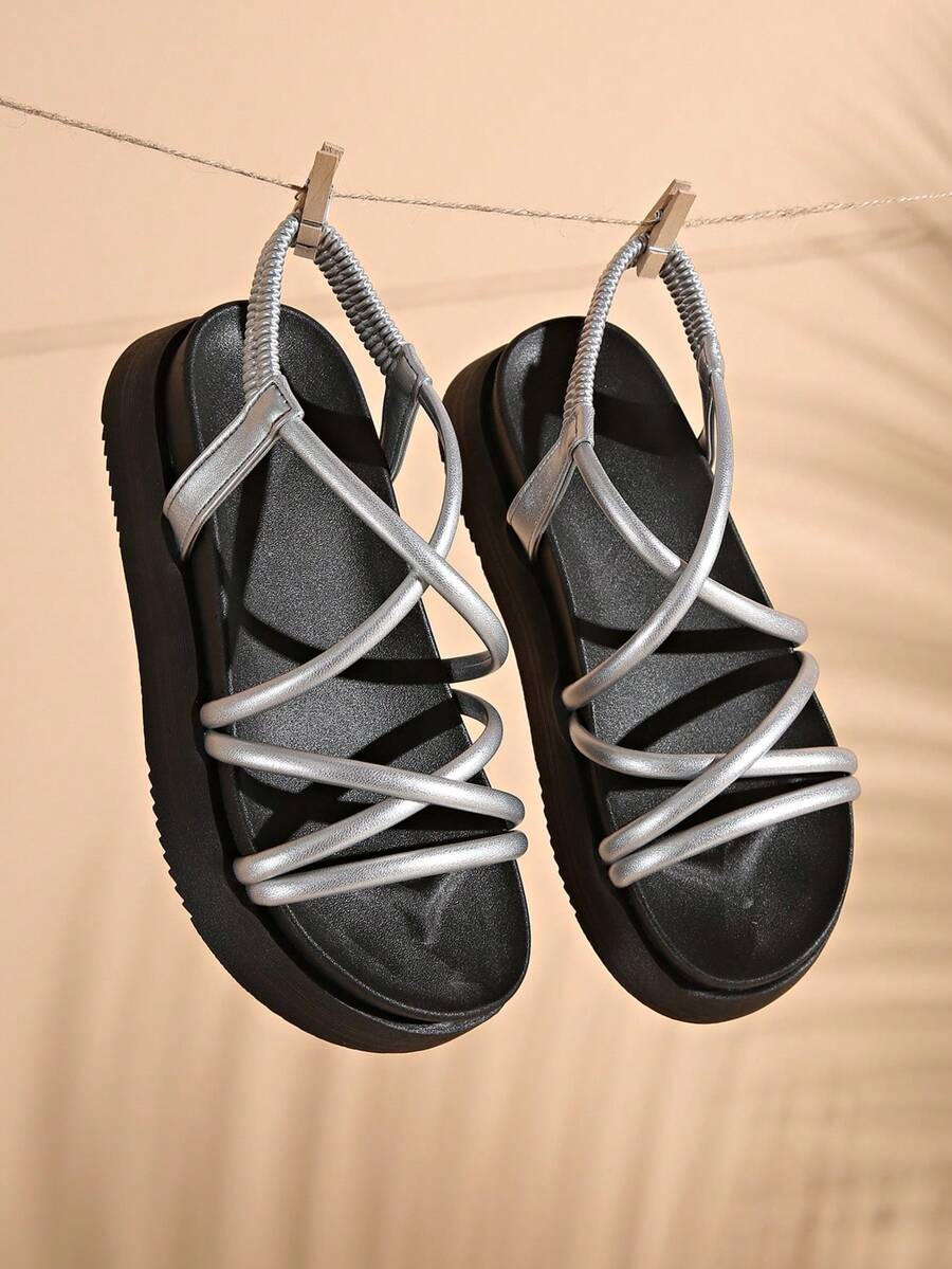 2025 New Thick Sole Sandals For Women, Summer Casual Beach Roman Shoes, Fairy Style - Silver - View 1