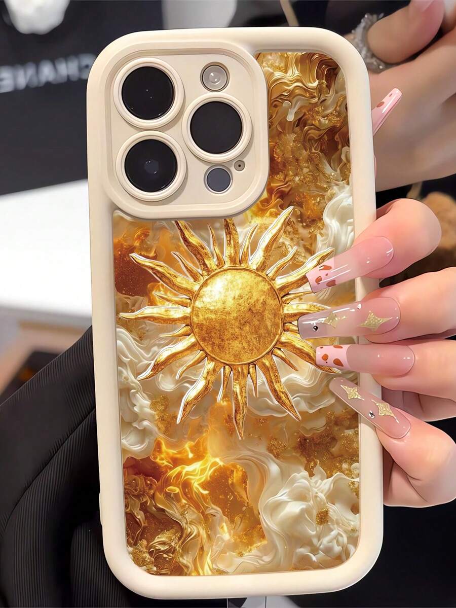 1件装时尚个性化奢华太阳图案美学加厚防震防指纹全包软壳手机壳,兼容 16/16Pro/16Plus/15/15ProMax/15Pro/11/12/13/14ProMax/11Pro/11ProMax/12Pro/12ProMax/13Pro/13ProMax/14Pro/14ProMax/16ProMax/16/16Pro/16Plus,简约创意 - 彩色 - 查看 1