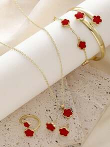 5pcs/Set Lucky Clover Jewelry Set, A Stylish Gift For Women, Including An Energy Healing Crystal Necklace, Energy Healing Crystal Bracelet, Energy Healing Crystal Ring, Energy Healing Crystal Stud Earrings, And Energy Healing Crystal Bangle. Suitable For Everyday Wear, It Is An Ideal Gift For A Girlfriend, Wife, Or Partner, Perfect For Holidays. - Multicolor - View 6