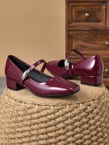 MonaNise Women's Fashion Slip-On Square Toe Pumps, Suitable For Office, Casual, Travel, Outdoor, Vintage, Comfortable And Versatile In Orange, Pink, Burgundy, Purple, Red, Khaki, Dark Gray, Navy Blue, Black - Burgundy - View 3