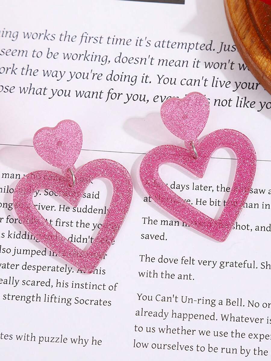 Pendientes colgantes con corazón rojo brillante para el Día de San Valentín: joyería acrílica elegante y versátil para uso diario y de fiesta - pendientes en forma de corazón - Ver 1