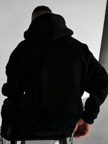Sudadera con capucha casual y sencilla para hombres con estampado de cruz y cordón, perfecta para volver a la escuela y usar en otoño/invierno, el mejor regalo para tu novio. - Negro - Ver 2