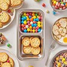 Recipientes para aperitivos de acero inoxidable, 2 piezas Recipientes para aperitivos reutilizables con compartimentos dobles y tapas, Recipiente para comida, Cajas para aperitivos para viajes, oficina, picnic - 1 - Ver 2