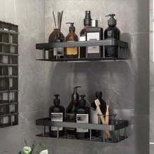 2pcs Bathroom Triangle Storage Rack, Rust-Proof Adhesive Mount With Hooks, Bathroom Organizer Shelf