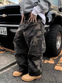 Men's Retro Street Camo Wide Leg Jeans - Khaki - View 2